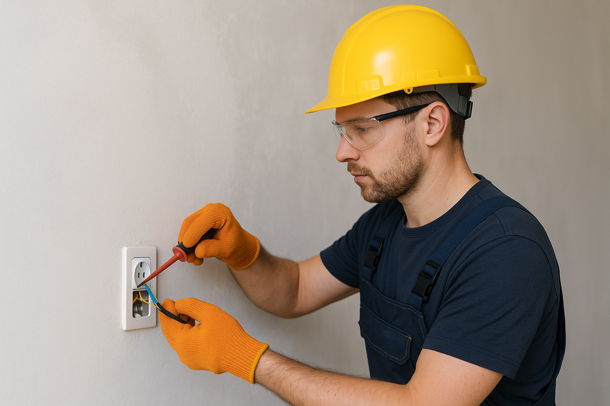 Professioneller Elektriker bei präziser Elektroinstallation – Sicherheit und Fachkompetenz